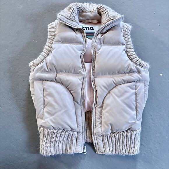 TNA Vintage Down Fill Puffer Vest Down Right Toasty Tan XS Knit - Picture 1 of 7